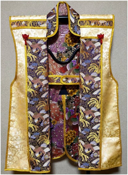 Ivory, gold and purple handcrafted Japanese Jinbaori