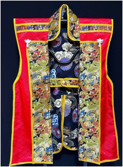 Vermilion, black and gold handcrafted Japanese Jinbaori